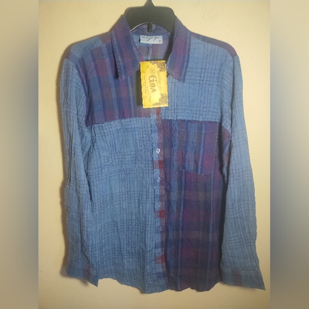 New Vintage Goa Top Women M Gauze Cotton Patchwork Boho Artsy